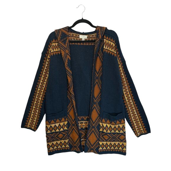 Lucky Brand Aztec Southwestern Open Cardigan Sweater Women's Sz L Blue Orange - Picture 1 of 6